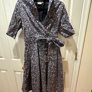 Eshakti Size 12 Faux Wrap Dress Digital Print in Blue Grey and Orange